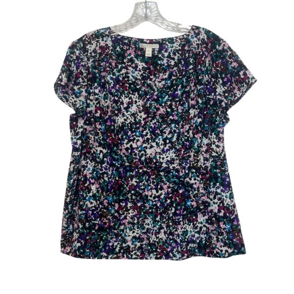 Dana Buchman Short Sleeve Top Blouse Womens Large Multi-Color Abstract Print - Picture 1 of 8
